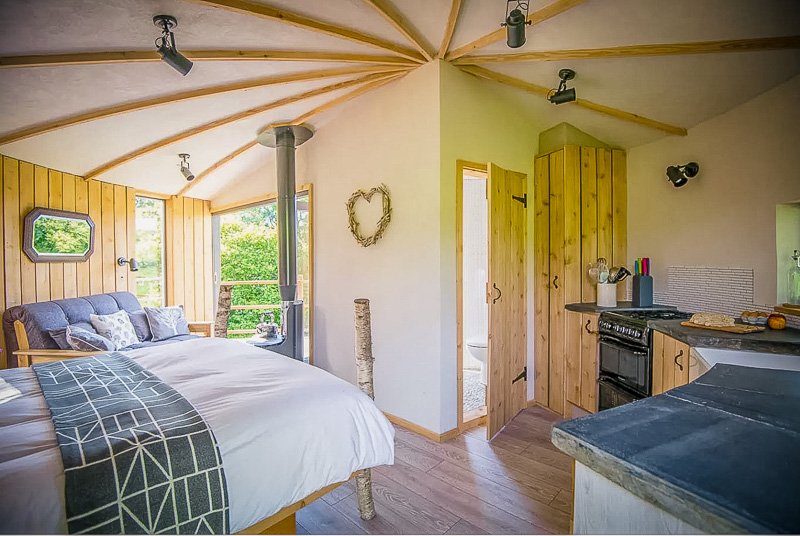 Cozy furniture inside the UK treehouse Airbnb for rent