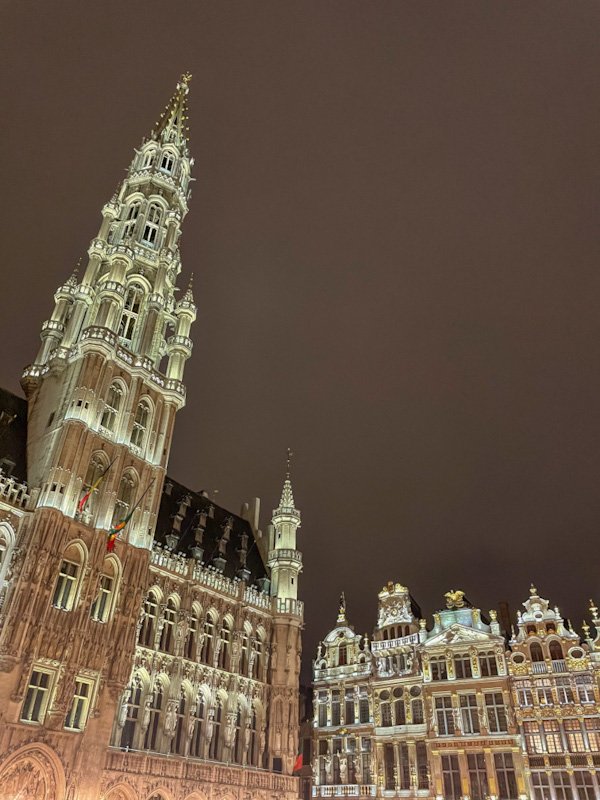 At night, the gilded buildings of the Grand-Place are lit up. It's a spectacular place to see on a weekend in Belgium