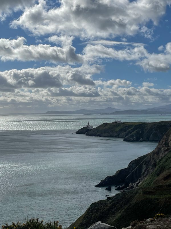 View from Howth Cliff Walk with lighthouse in the distance.