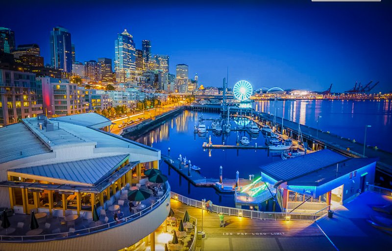 A high-rise penthouse rental in Seattle with sea views.