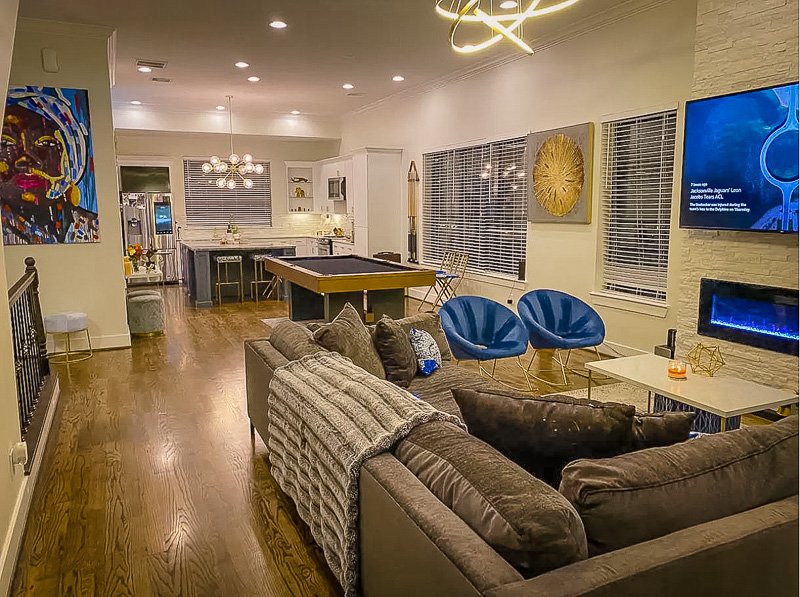 Cozy interior living space inside the loft Airbnb rental