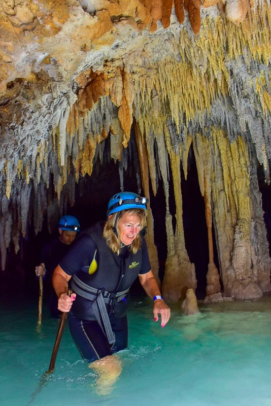 Joanne Miksis exploring Rio Secreto, one of the coolest shore excursions in the Caribbean.