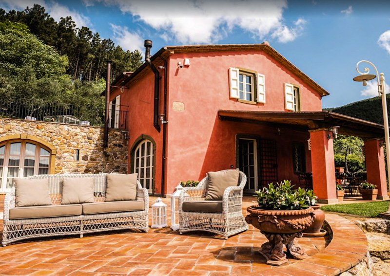 Outdoor patio of an Italian villa in the heart of Tuscany.